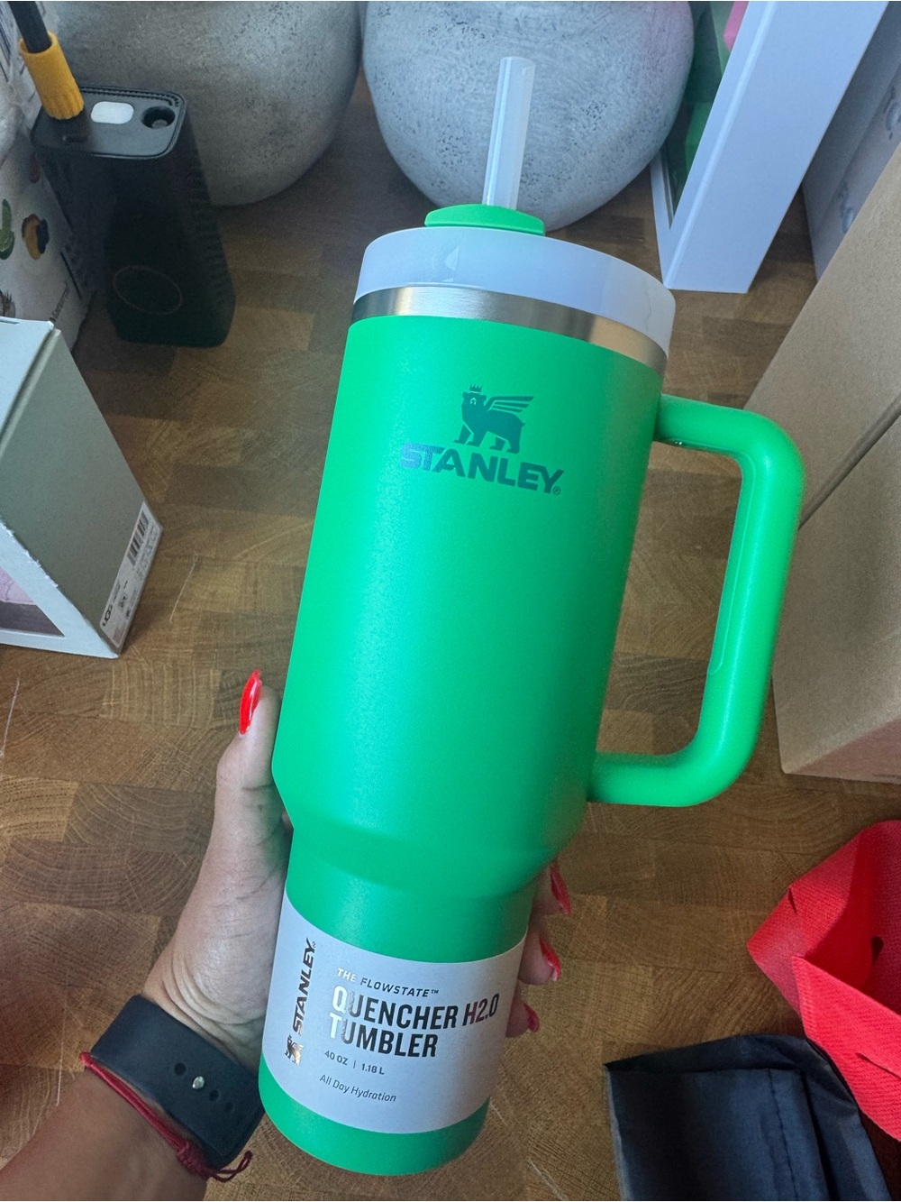 Stanley Green Insulated Tumbler with Handle & Straw